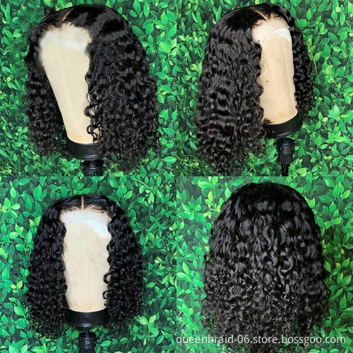 Short Bob Deep Curly Wave Wigs 13x4 Lace Front Wigs Pre Plucked With Baby Hair 100% Brazilian Remy Virgin Human Hair Wigs